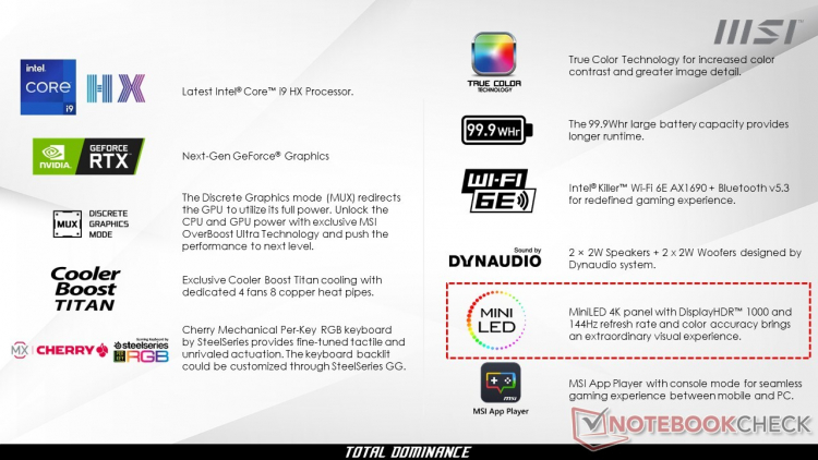 MSI обновит игровой ноутбук Titan GT77 процессорами Intel Raptor Lake-HX и графикой GeForce RTX 4000