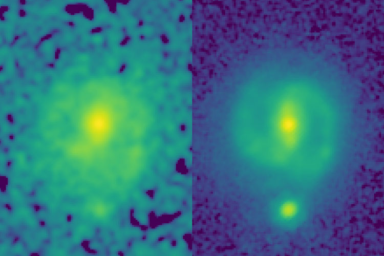  Слева снимок галактики «Хабблом», справа — «Джеймсом Уэббом». Источник изображений: NASA/CEERS/University of Texas at Austin 