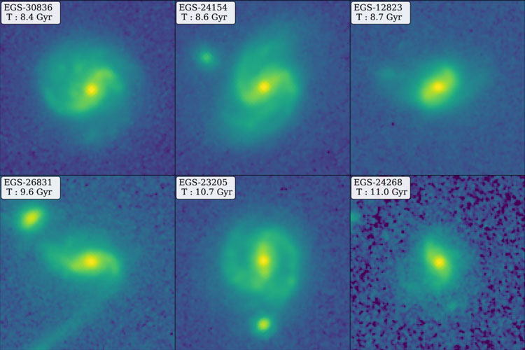  Снимки шести древних спиральных галактик с перемычкой, включая две новые галактики ещё более древние 