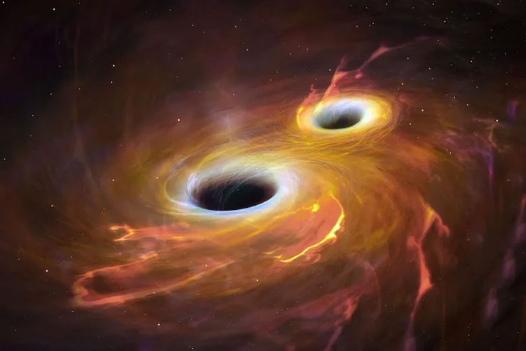  Тесная пара чёрных дыр в представлении художника. Источник изображения: scitechdaily.com 