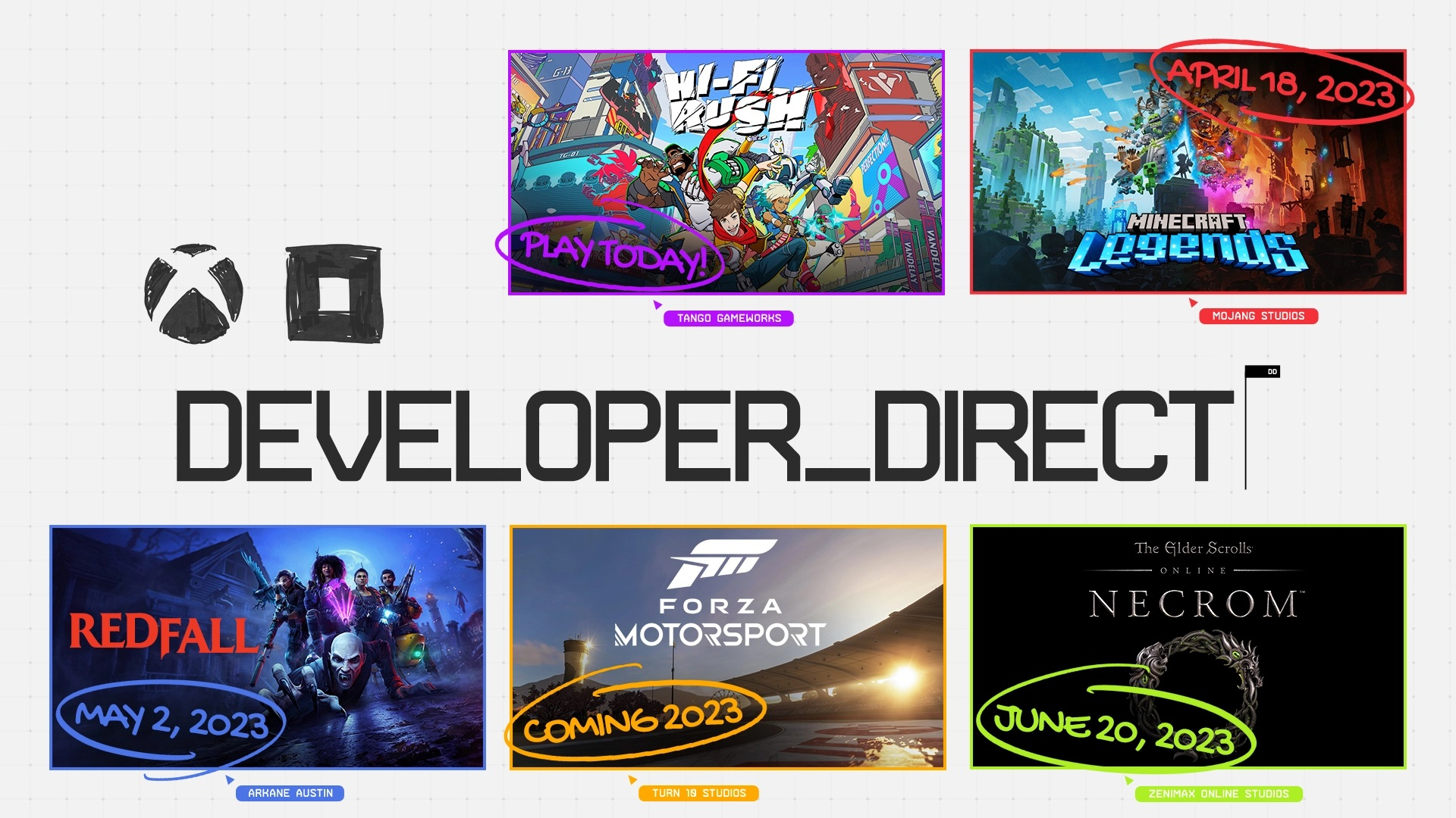   Redfall,     The Evil Within   Forza Motorsport:       Developer_Direct  Xbox  Bethesda