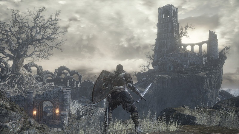  Взгляд на Храм Огня с Кладбища пепла в оригинальной Dark Souls 3 (источник изображения: Urmann в Steam) 
