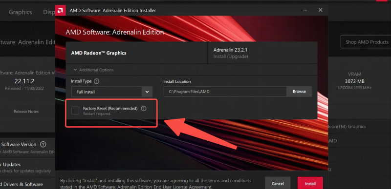 Не нажимать эту кнопку при установке драйвера AMD Radeon Software Adrenalin 23.2.1 WHQL! 