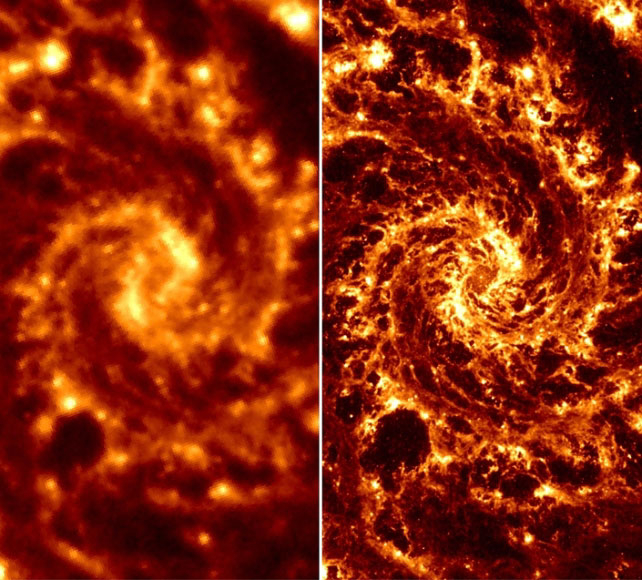  Сравненние резкости снимков обсерваторий (слева) и «Уэбб» (справа) 
