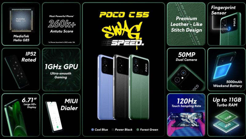 Представлен Poco C55 — смартфон с чипом Helio G85, 50-Мп камерой и  «кожаной» спинкой за $115