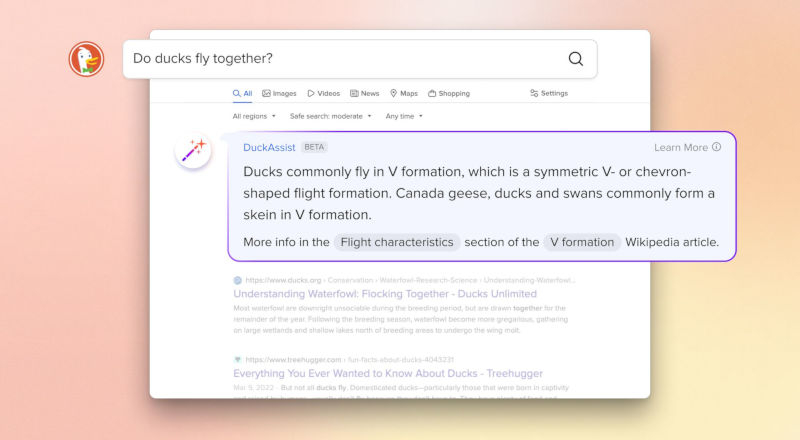 В поисковике DuckDuckGo появился помощник на базе ChatGPT, который использует «Википедию» и «Британскую энциклопедию»