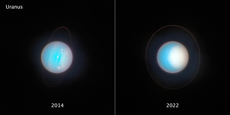  Уран в 2014 (слева) и 2022 (справа) гг. Источник изображения: nasa.gov 