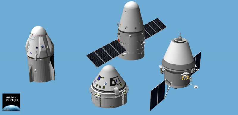  Современные американские пилотируемые корабли Dragon-2 и CST-100 Starliner, китайский лунный корабль и российский «Орёл» имеют много общего в компоновке. Графика Джуниора Миранды 