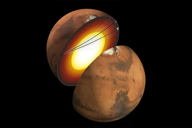 Пара марсотрясений показала, что ядро Красной планеты меньше и плотнее, чем предполагалось