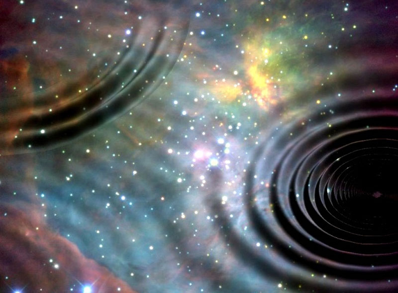  Художественное представление о гравитационных волнах. Источник изображения: personal.soton.ac.uk 