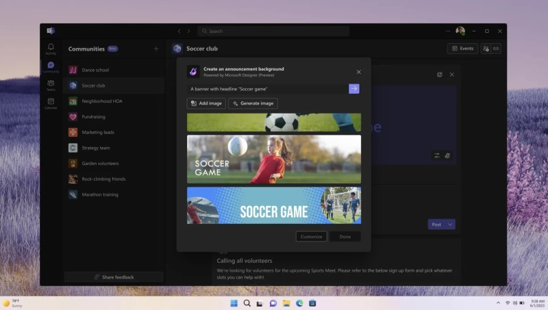 В Microsoft Teams для Windows 11 появилась поддержка сообществ и инструмент создания картинок на базе ИИ