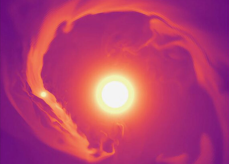  Симуляция газовых хвостов за экзопланетой. Источник изображения: M. MacLeod/Harvard-Smithsonian Center for Astrophysics and A. Oklopčić/University of Amsterdam 
