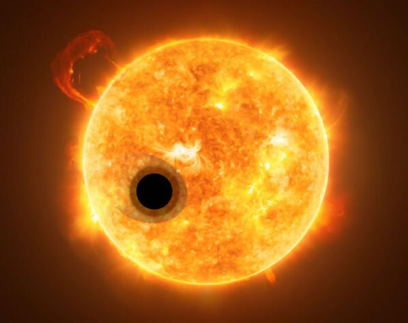  Экзопланета проходит по диску звезды и теряет атмосферу, как это видит художник. Источник изображения: ESA/Hubble, NASA, M. Kornmesser 