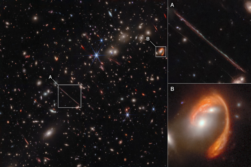  На изображении камеры NIRCam наиболее заметны две галактики: 