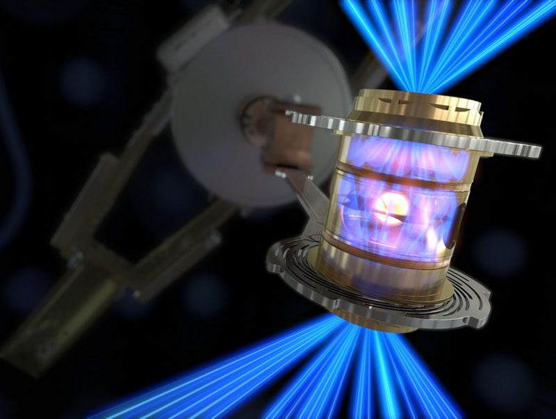  Визуализация облучения топлива лазерными лучами, которые преобразуются в рентгеновские для запуска синтеза 