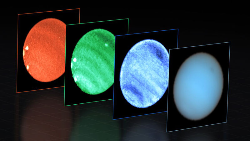  Изображение Нептуна, полученное на четырёх длинах волн. Источник изображения: ESO 