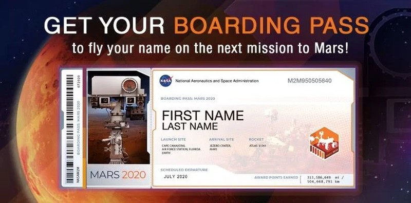  Посадочный талон из первой кампании «Отправьте своё имя на Марс» / Источник изображений: NASA 