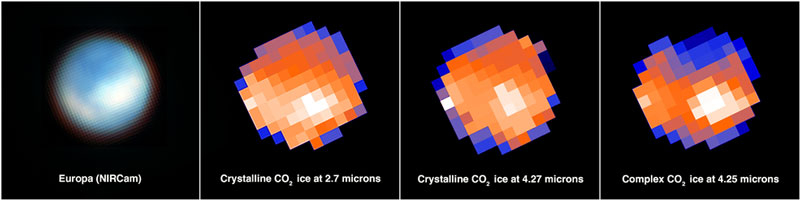  Первое слева изображение сделано инфракрасной камерой, все последующеи — спектрометром (CO2 показан белым) 