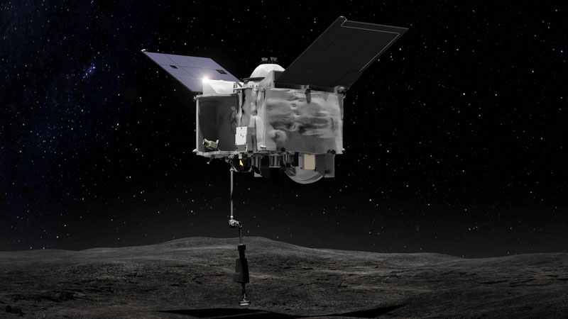  Забор образцов с астероида Бенну в представлении художника. Источник изображения: NASA 
