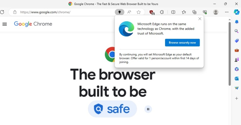 Загрузка Google Chrome через Microsoft Edge стала сложнее — теперь придётся пройти опрос