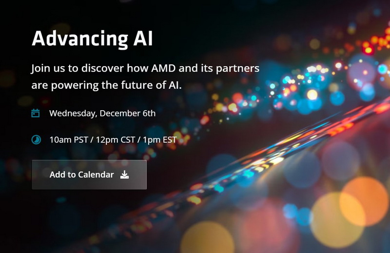 AMD проведёт 6 декабря мероприятие Advancing AI, посвящённое технологиям ИИ