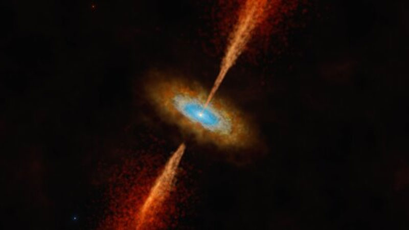  Джет и газовый аккецирующий диск у юной звезды в представлении художника. Источник изображения: ESO\ALMA 