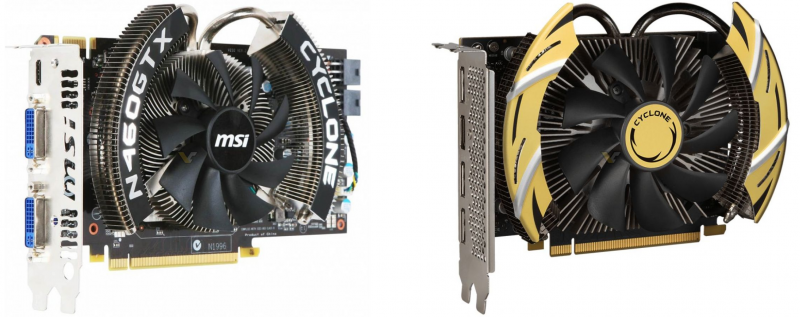  GeForce GTX 460 Cyclone (слева) и GeForce RTX 4060 Cyclone (справа) 