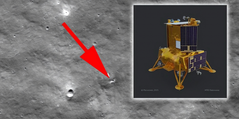  Место падения станции «Луна-25». Фото поверхности – NASA, графика – Роскосмос/НПО Лавочкина 
