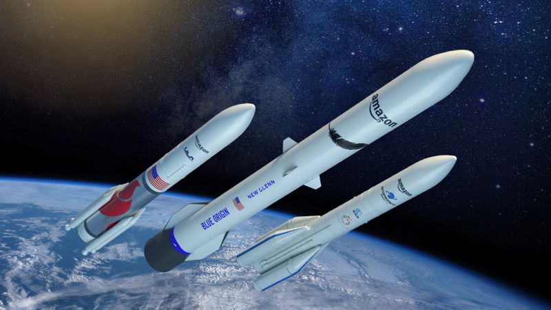  Спутники системы Kuiper будут запускаться с помощью тяжелых ракет-носителей Vulcan, New Glenn, Ariane-6 и Atlas V. Графика Amazon 