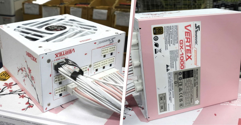 Seasonic выпустила бело-розовый блок питания Vertex Sakura на 1000 Вт с рисунками сакуры