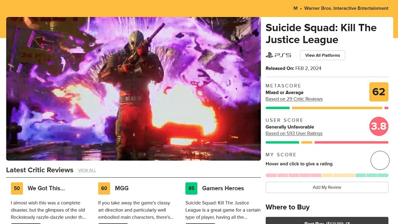  Пользователи Metacritic активно занижают игре рейтинг (источник изображения: Metacritic) 