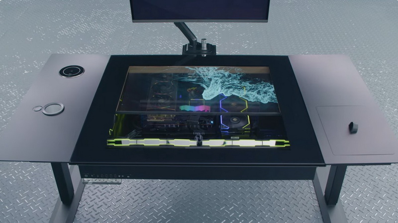 Lian Li представила компьютерный стол DK-07 с прозрачным OLED-экраном и парой встроенных ПК