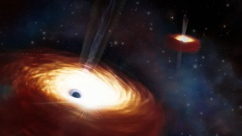  Художественное представление двойной системы из сверхмассивных чёрных дыр. Источник изображения: NOIRLab/NSF/AURA/J. daSilva/M. Zamani 