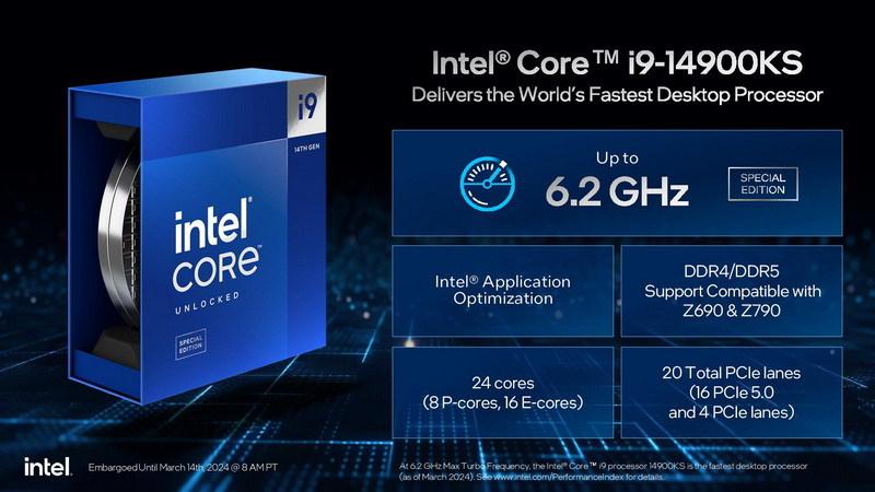 Intel представила отборный флагман Core i9-14900KS: 6,2 ГГц из коробки за 9
