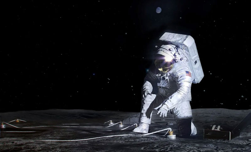  Установка приборов астронавтмами на поверхности луны в представлении художника. Источник изображения: NASA 