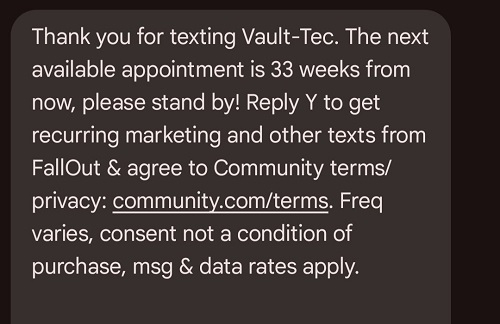  Текст ответного сообщения Vault-Tec (источник изображения: DovaQueenx в X) 