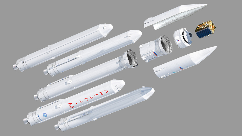  Разбивка на модули ракеты-носителя «Ангара-А5» с разгонным блоком «Бриз-М» для использования с космодрома Плесецк. https://renderspeed.com/ILS-international-launch-service-angara-a5.html 