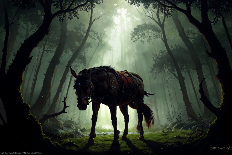  glowing mule brought us to a Psychedelic jungle at afternoon, in style of Horror Academia, chiaroscuro, masterpiece by Ferdinand Knab, d&d, fantasy, intricate, elegant, highly detailed, digital painting, concept art, smooth, sharp focus, illustration (источник: ИИ-генерация на основе модели SD 1.5) 