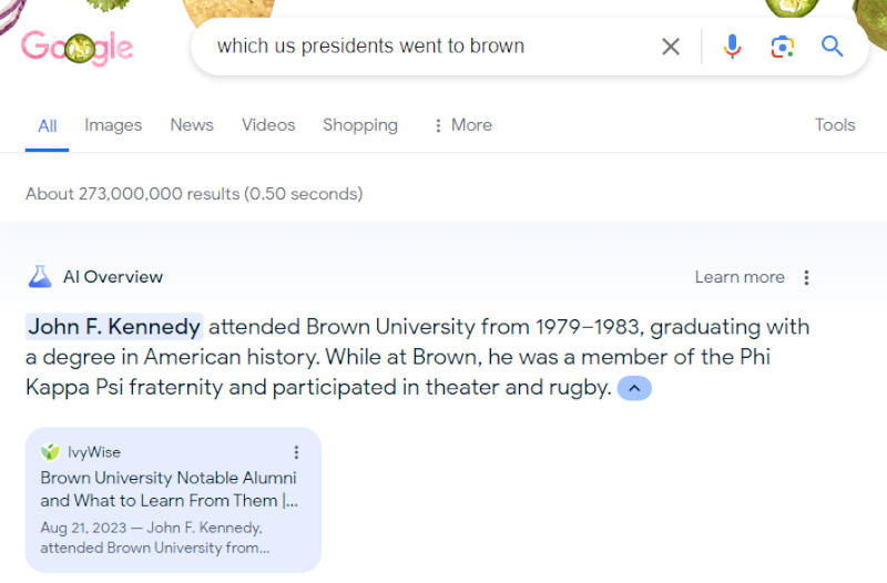 Президент США Джон Ф. Кеннеди не мог учиться в Университете Брауна с 1978 по 1983 год 