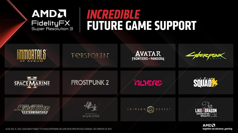 Cyberpunk 2077 в списке игр на получение поддержки FSR 3 (источник изображения: AMD) 