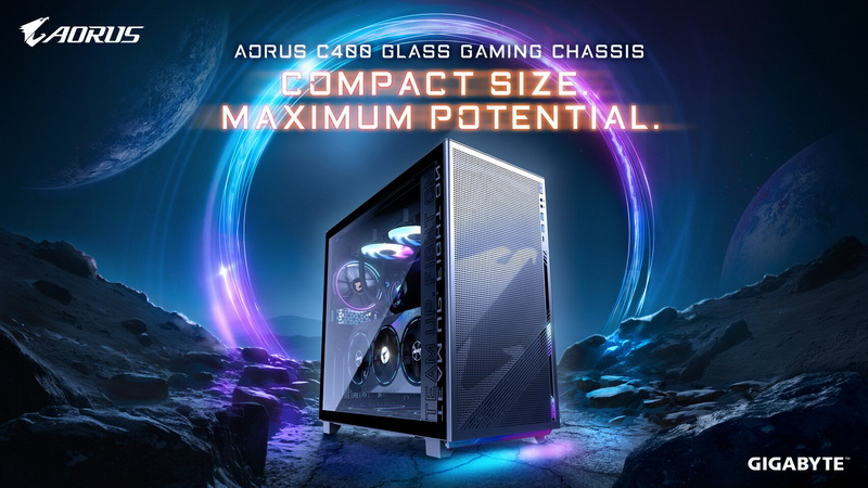 Gigabyte представила корпус Aorus C400 Glass с большим боковым окном и сетчатой фронтальной панелью