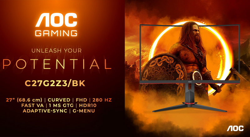 AOC представила 27-дюймовый игровой изогнутый монитор AOC Gaming C27G2Z3/BK с Full HD и 280 Гц