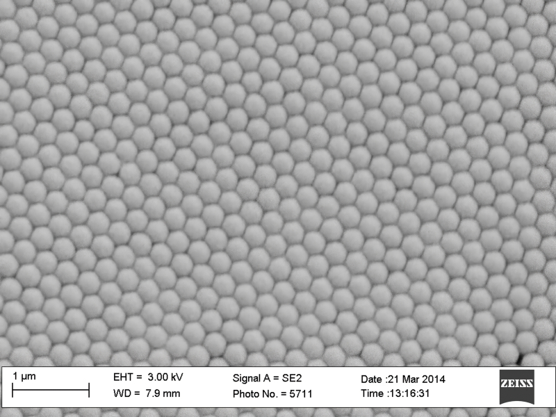  Двумерный фотонный кристалл из синтетического полимера под электронным микроскопом (источник: Wikimedia Commons) 