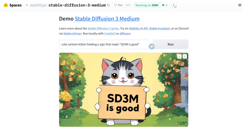  А вообще, всё с SD3M в порядке. Шестилапый кот-мультяшка врать не станет!(источник: скриншот демо-страницы с общедоступным облачным API SD3M на сайте Hugging Face) 