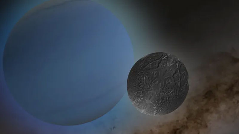  Художественное представление Урана и его спутника — Ариэля. Источник изображения: NASA 