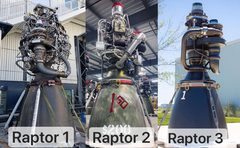  Сравненние двигателей Raptor трёх поколений. Источник изображения: X 
