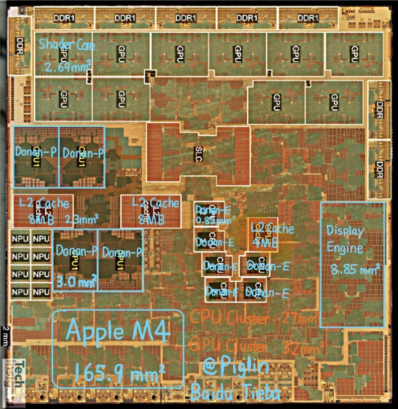  SoC Apple M4. Источник изображения: Baidu/Piglin 