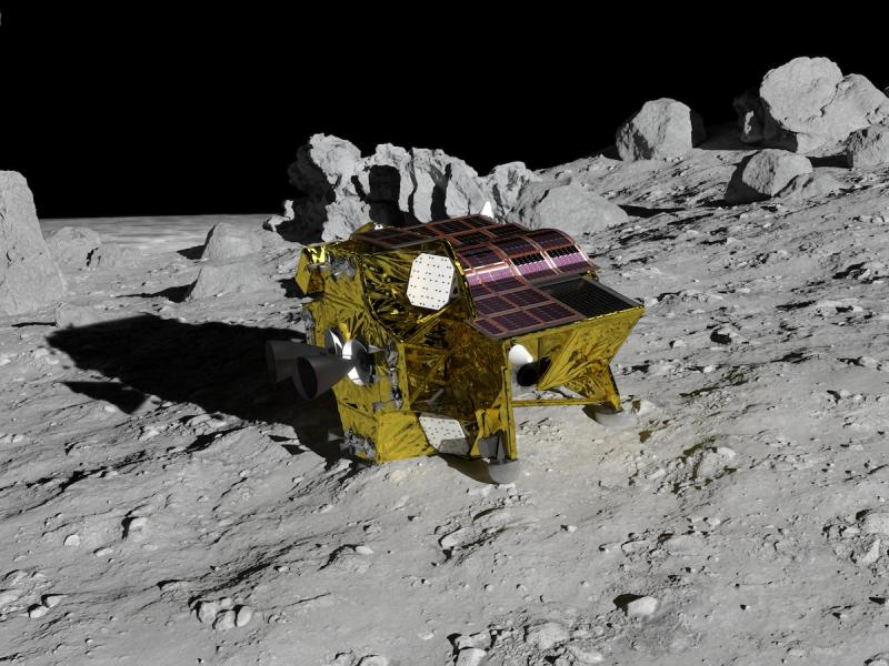  Так зонд SLIM должен был выглядеть на поверхности Луны. Графика JAXA 