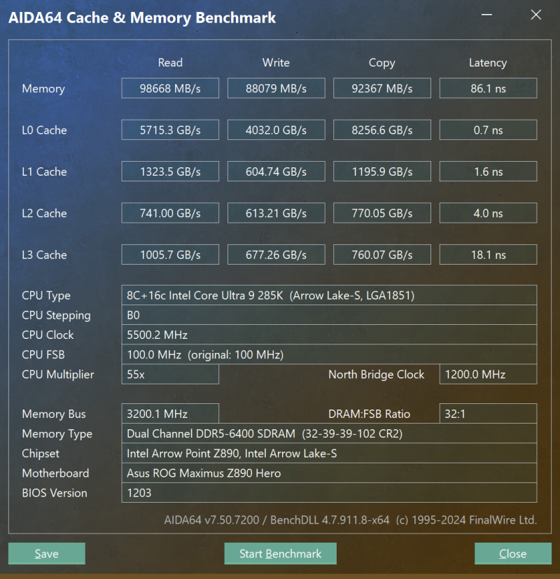  Core Ultra 9 285K, DDR5-6400 