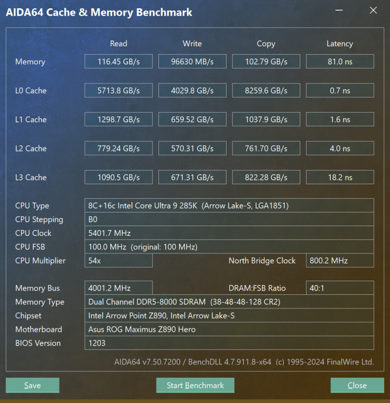  Core Ultra 9 285K, DDR5-8000 